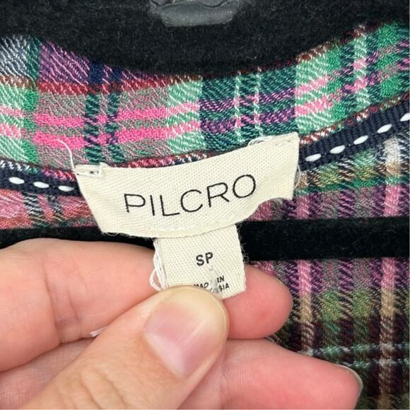 Pilcro Anthro Pink Green Plaid Hadley Relaxed Button Down Womens Petite Small - Picture 2 of 5